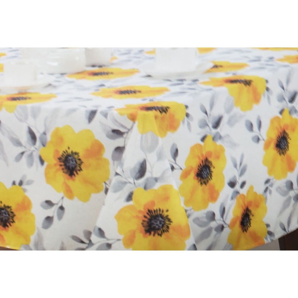 Fabric Linen Tablecloth 70" Round (4-6 people) YELLOW FLOWERS, BLOSSOM, AL
